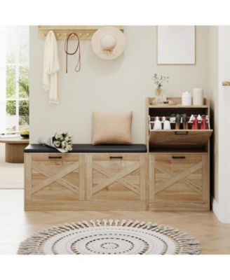 Shoe Storage Bench with 4 Flip Drawers and Padded Seat Shoe Cabinet Organizer for Hallway Living Room Entryway Bench