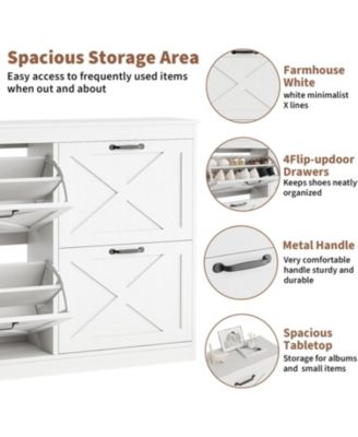 Farmhouse Shoe Cabinet with 4 Flip Drawers 41 inch Wide Entryway Shoe Storage Cabinet Narrow Freestanding Wooden Organizer Rack