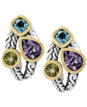 image of Balissima by Effy Multi-Gemstone Deco-Style Stud Earrings (5-1/10 ct. t.w.) in Sterling Silver and 18k Gold