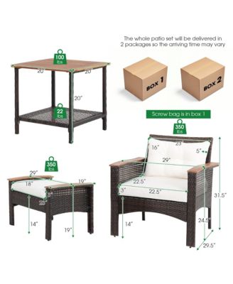 5 Piece Outdoor Wicker Conversation Set Patio Rattan Sofa Set w/ Cushion Coffee Table