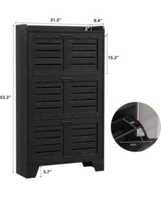 Shoe Cabinet with 3 Flip Drawers and Adjustable Shelf Freestanding Wooden Shoe Organizer Cabinet