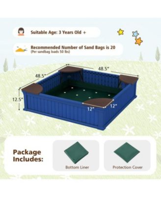Kids Outdoor Sandbox with Cover and 4 Corner Seats