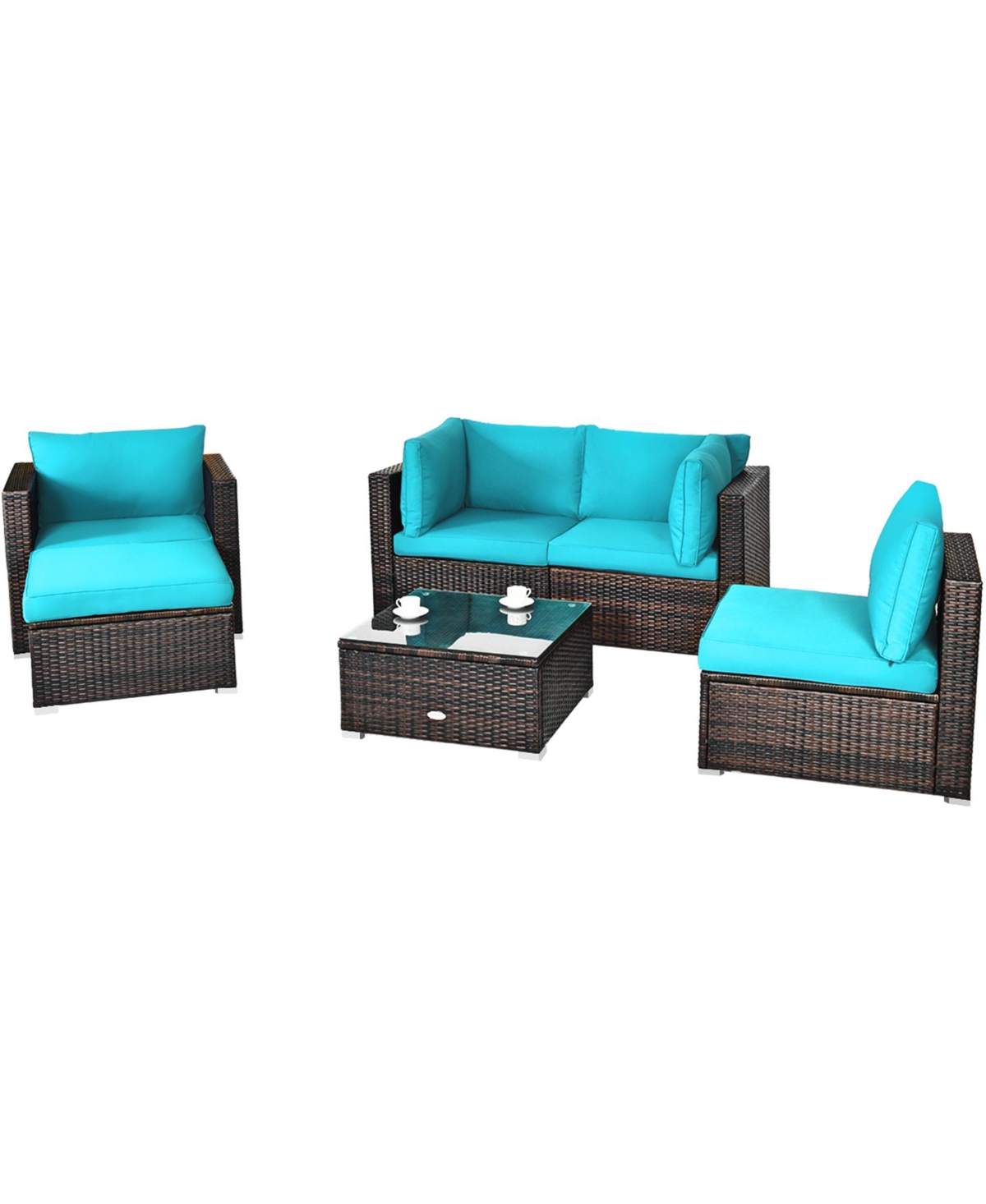 Gymax 6PCS Patio Conversation Set Rattan Sectional Furniture Set w/ Cushions