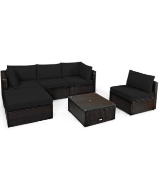 6PCS Rattan Patio Sectional Sofa Set Outdoor Furniture Set w/ Cushions