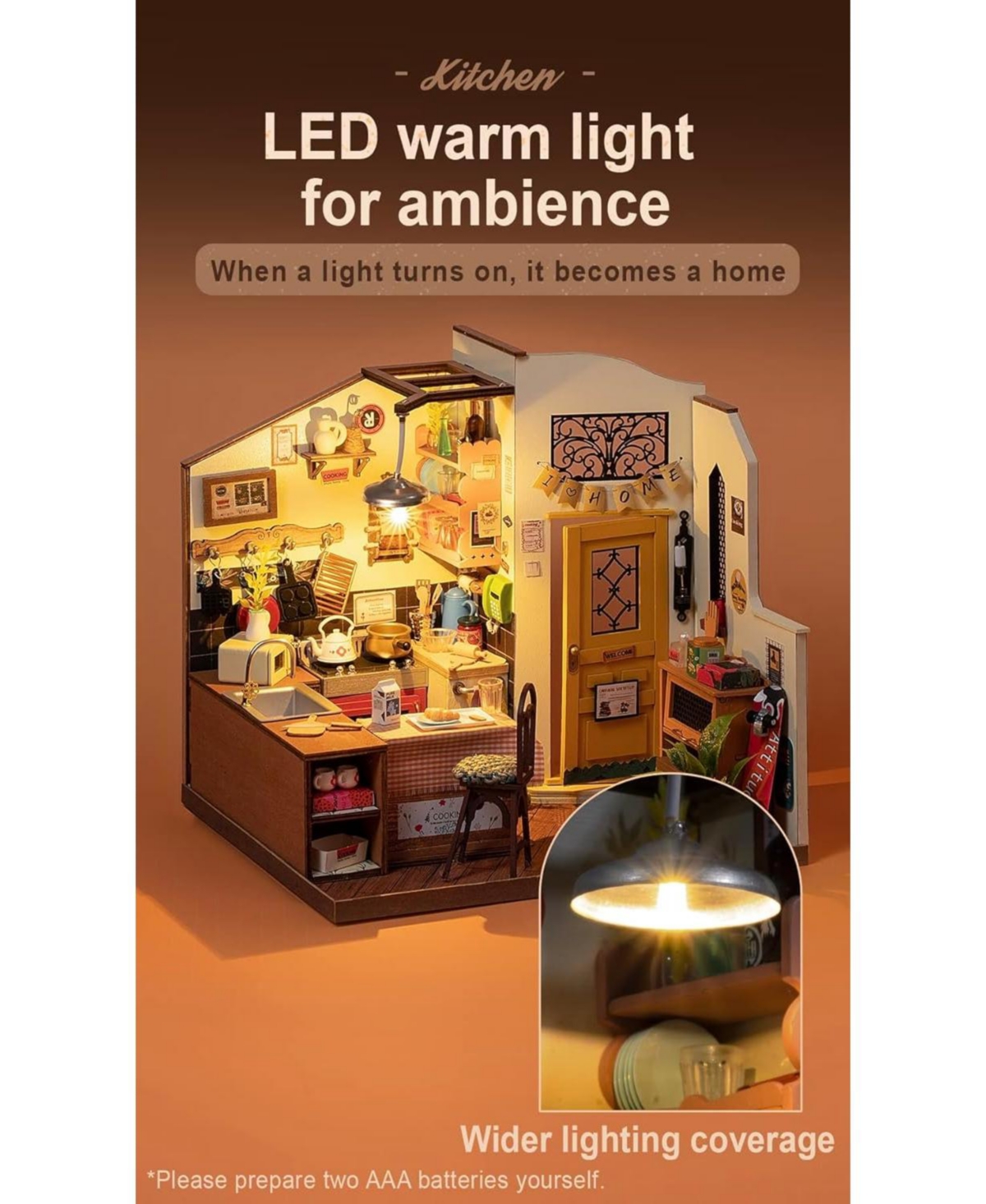 Robotime Miniature House Kit, Diy Miniature Dollhouse Kit for Adults,Model Kits for Adults to Build with Led, Birthday for Adult Homey Kitchen