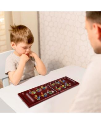 Folding Wooden Mancala Board Game with  Glass Stone and Storage Bag