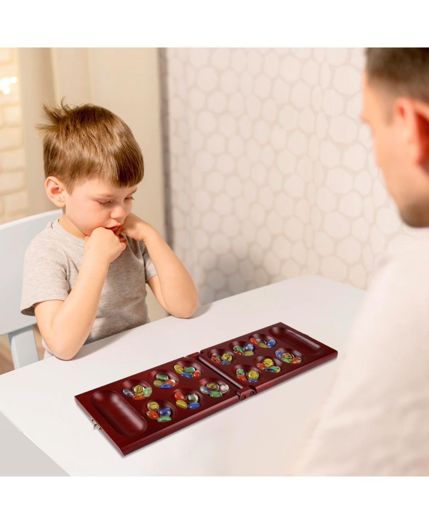 Детские настольные игры GSE Games & Sports Expert 2-Player Foldable Wooden Mancala 48-Piece Board Game, Ages 6+, цвет: Красное дерево — фото 2