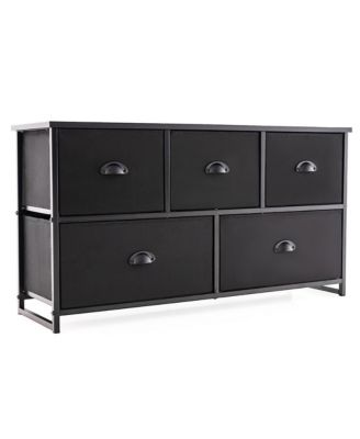 5 Drawers Dresser TV Stand Chest Clothes Storage Organizer with 5 Fabric Bins