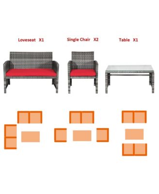 8PCS Patio Outdoor Rattan Conversation Furniture Set w/ Cushion