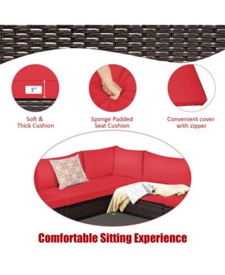 6PCS Rattan Patio Sectional Sofa Conversation Set Outdoor w/ Cushions