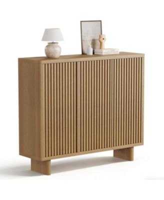 46 Inch Shoe Cabinet with Fluted Door 5-Tier Storage Cabinet Rustic Entryway Shoe Bench for Hallway