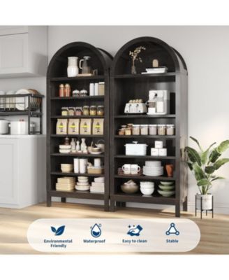 71" Tall Arched Shoe Storage Cabinet, 7 Tier Wood Organizer with Adjustable Shelves for Entryway, Hallway & Living Room