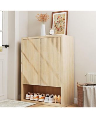 44.5 inch Tall Fluted Shoe Cabinet with Doors Modern 5-Tier Shoe Storage Unit with Adjustable Shelves Freestanding Shoe Organizer Shoe Rack