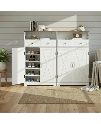 Modern Farmhouse Entryway Shoe Storage Cabinet with Drawers and Adjustable Shelves