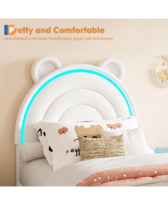 Twin Princess Upholstered Platform Bed with 4 Storage Drawers and LED Lights-Velvet Fabric- Rainbow Headboard- Solid Wood Slats- No Box Spring