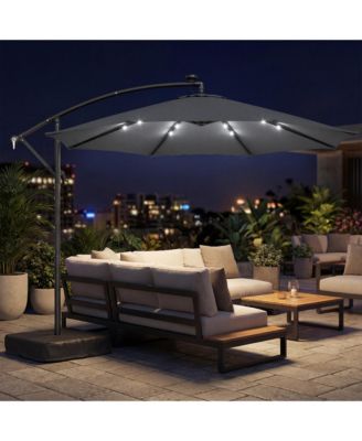 10 ft Offset Cantilever Patio Umbrella w/ Light, Weight,