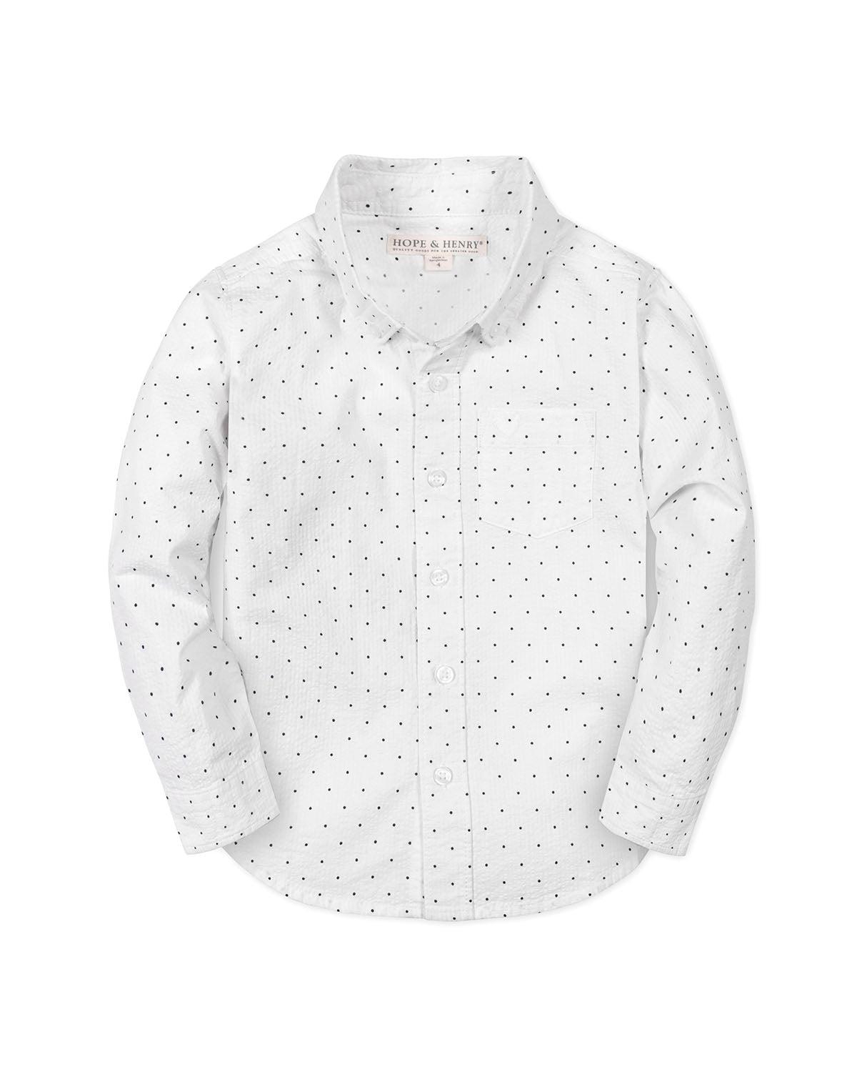 Hope & Henry Boys Organic Long Sleeve Seersucker Shirt - Delft dot seersucker