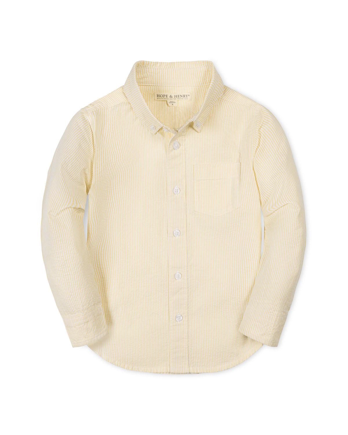 Hope & Henry Boys Organic Long Sleeve Seersucker Shirt - Yellow seersucker