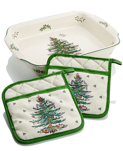 Spode Christmas Tree Large Lasagna Dish with Pot Holders, Created for