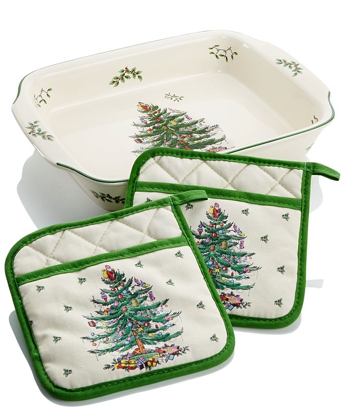 Spode Christmas Tree Large Lasagna Dish with Pot Holders, Created for