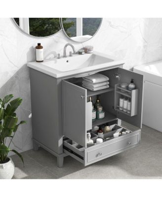 30" Bathroom Vanity with Ceramic Sink, Solid Wood Frame, Multi-Functional Cabinet & Drawer Storage for Modern Bathrooms