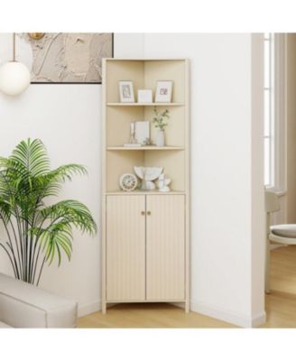 Tall Corner Bathroom Cabinet 68 Inch with Fluted Doors