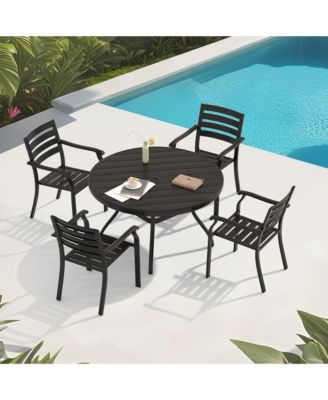 5-Piece  Metal Outdoor Patio Dining Set with Stackable Chairs & Umbrella Hole Table