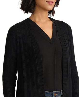 Petite Variegated Rib Kissing Front Long-Sleeve Cardigan