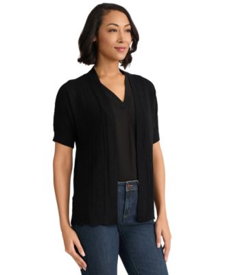 Petite Open Stitch Short-Sleeve Cardigan