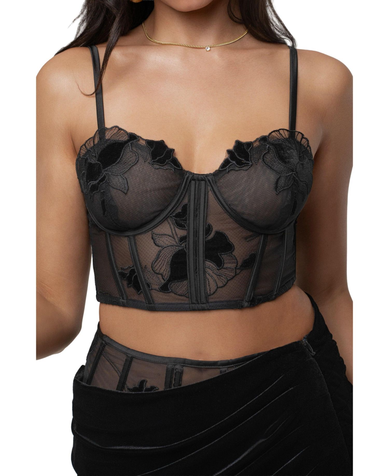 Women's Velvet And Lace Bustier