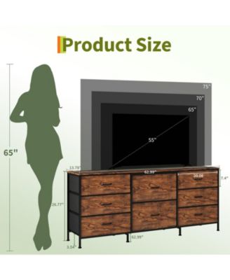 8 Drawer Fabric Dresser TV Stand with Wooden Top,Metal Frame Storage Chest,Wide Closet Organizer for Bedroom Living Room