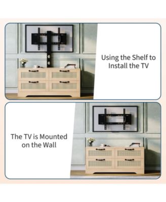 4-Drawer TV Stands for Living Room, Entertainment Center,4-Drawer Wicker-Style MDF TV Stand with Stand