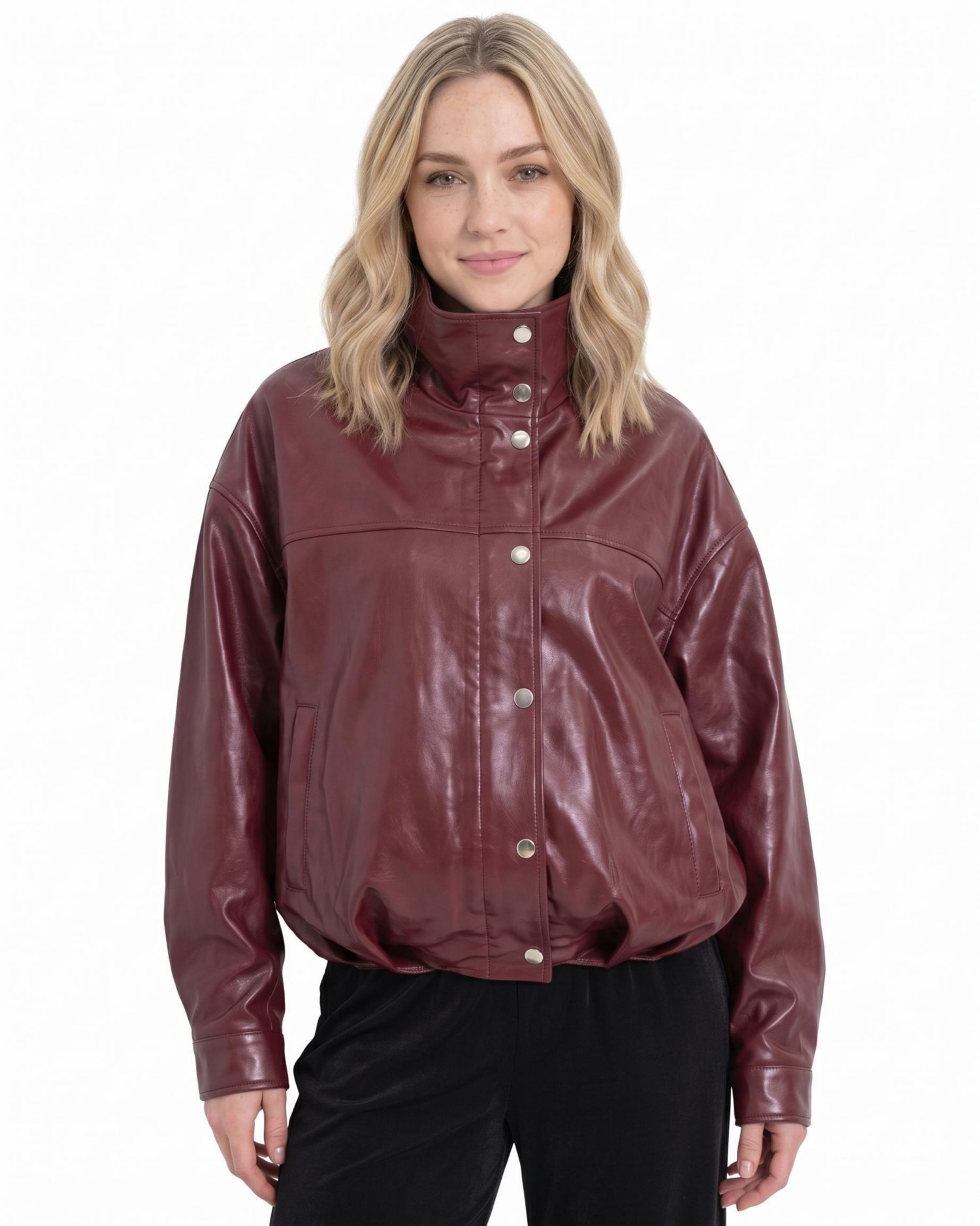 Women's Arden Funnel Neck Leather Jacket