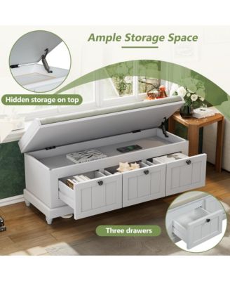 Shoe Bench - Fluted Entryway Storage Bench with Cushion, 3 Drawers and Hidden Compartment for Hallway, Living Room