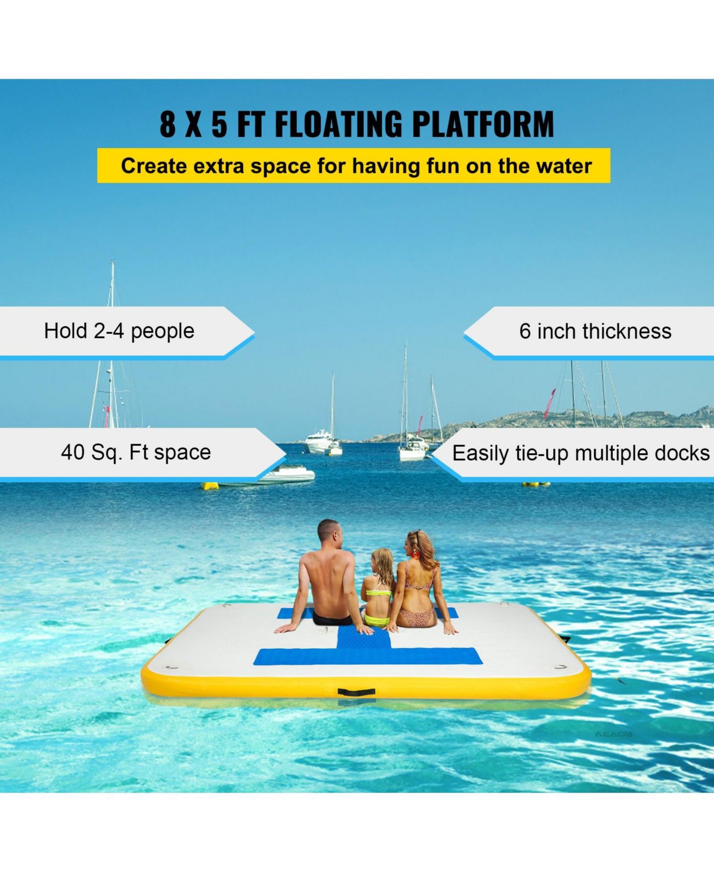 Детская игрушка Mecale Inflatable Dock Platform, 8 x 5 ft, Non-Slip, Supports 2–4 People, Ages 18+, цвет: Белый — фото 7