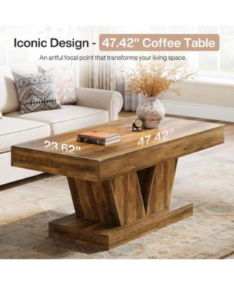 Farmhouse Rectangular Coffee Table, with Thick Sculptural Base