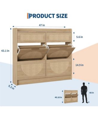 Rattan Shoe Storage Cabinet with 4 Flip Drawers and 2 Drawers, Freestanding Narrow Shoe Organizer for Entryway