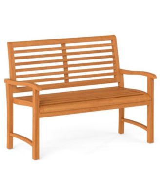 Outdoor Teak Wood Garden Bench with Slatted Back and Seat