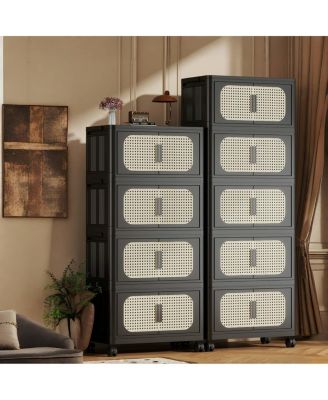 Retro 20" Wide Folding Storage Cabinet, 5 Tiers, Collapsible with Wheels