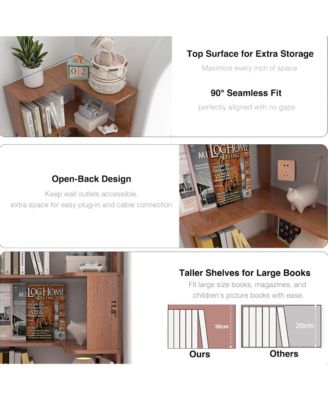 5 Tier L-Shaped Corner Bookshelf, Wooden Open Display Shelves and Storage Rack with Anti-Drop Panels for Living Room or Home Office