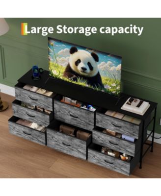 8 Drawer Fabric Dresser TV Stand with Wooden Top,Metal Frame Storage Chest,Wide Closet Organizer for Bedroom Living Room