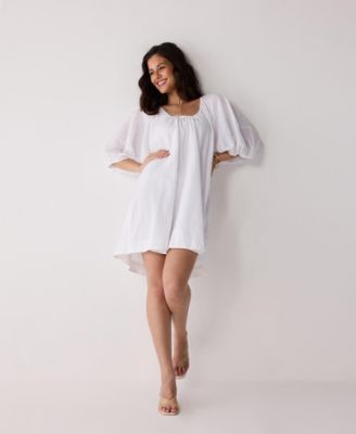 Women's Puff Sleeved Dress with Drawstring Neckline