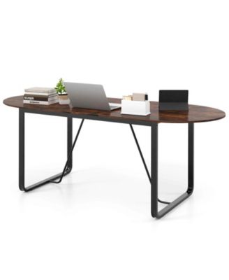 71 Inches Executive Table, Oval Home Office Table with Cable Management Hole