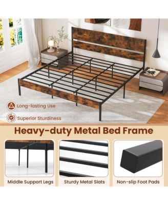 King Size Bed Frame with Wooden Headboard Under-Bed Storage No Box Spring Needed