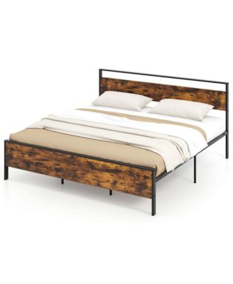 Bed Frame with Wooden Headboard and Footboard Under-Bed Storage