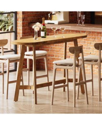 Solid Wood Bar Table with Footrest, 63" Oval Counter Height Table