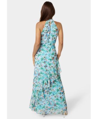 Women's Printed Chiffon Halter Ruffle Dress