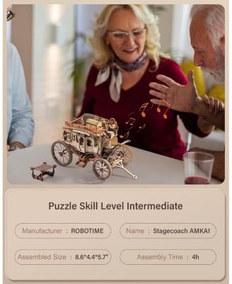 Stagecoach Wooden Music Box Puzzle Valentines Day Gift 3D Wood Puzzles for Adult, Mechanical 3D Model to Build, Birthday Anniversary Day Gift