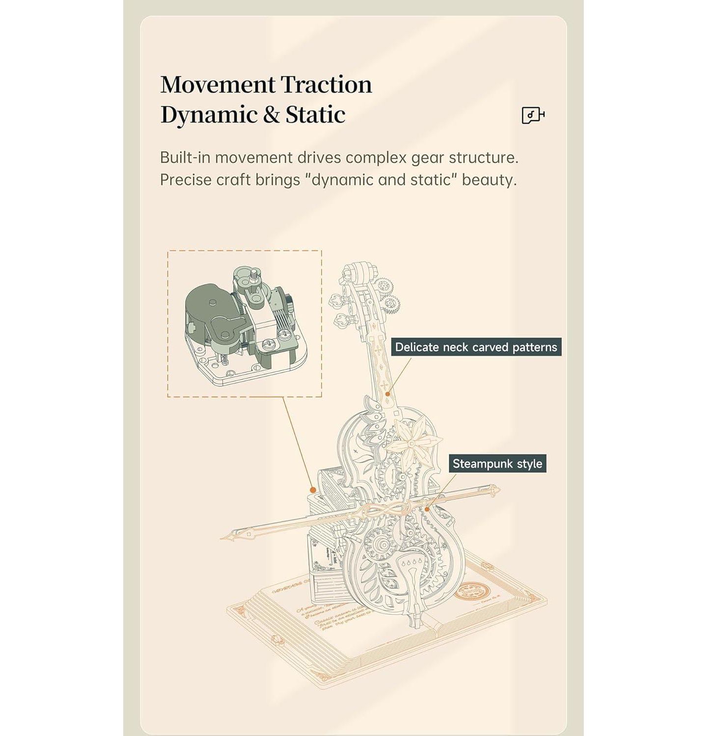Пазлы Robotime Magic Cello Adults 3D Puzzles, 3D Wooden Puzzles for Adults, Wooden Music Box Puzzle to Build, Unique Music Gift Hobby Kits Festival Gift, цвет: Бежевый — фото 7
