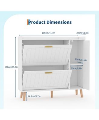 White Wooden Shoe Cabinet with Mirror 2 Flip Drawers and Side Storage Cabinet Freestanding Modern Shoe Storage with Adjustable shelves